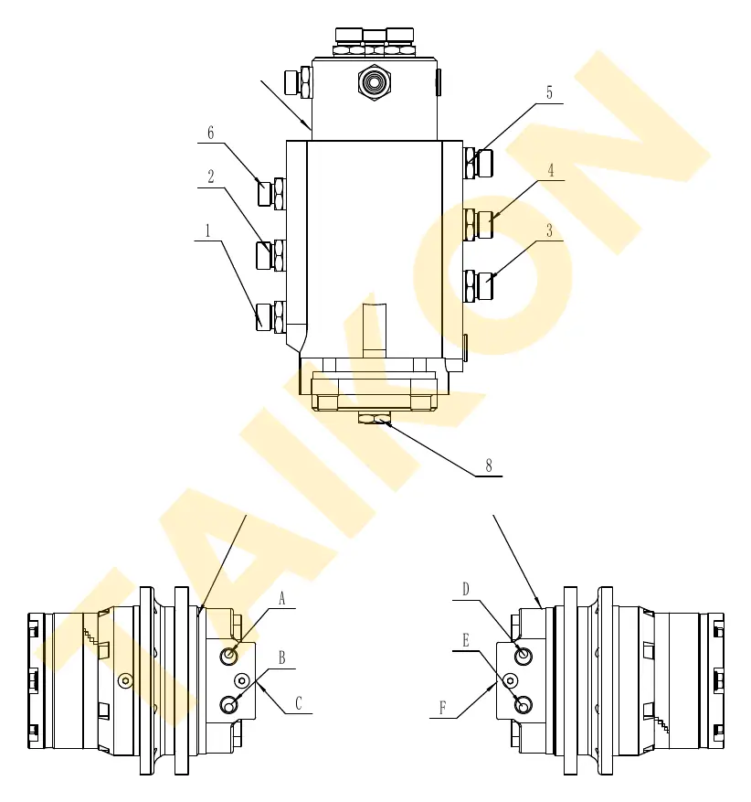 Hoses: rotary joint – travel motors — TAIKON KT16 Pro