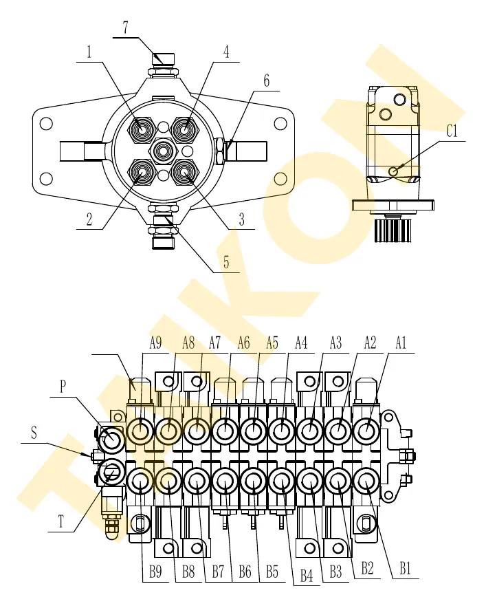 Hoses: main control valve — TAIKON KT18 Pro (D902)