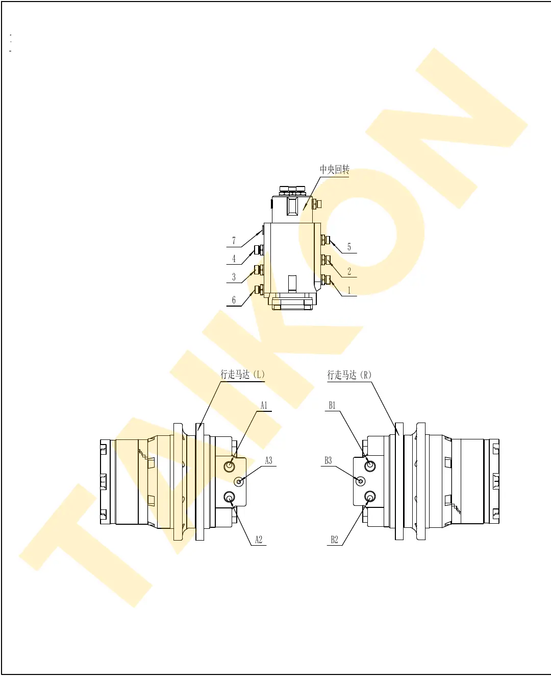 Hoses: rotary joint – travel motors — TAIKON KT18 Pro (D722)