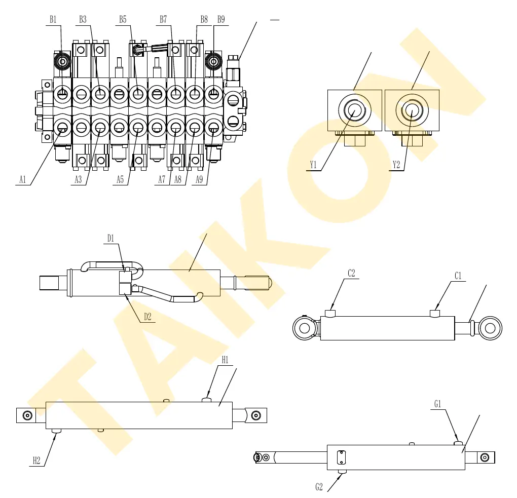 Hoses: arm & boom cylinders — TAIKON LT16 Pro
